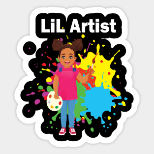 Lil artist cute little girl painting for little artists Sticker